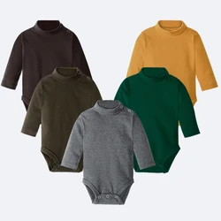 Hooyi Del Bambino Dei Vestiti Del Ragazzo 100% Cotone Solido Puro Neonato Body E Tutine Dolcevita Precoce Abbigliamento Camicette Magliette E Camicette 0 1 2 3 Anni PJS Morbido