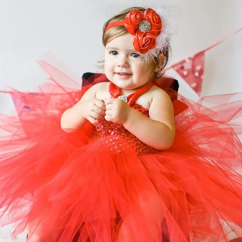 Princess Baby Rainbow Couture Tutu Dress with Flower Headband Halloween Birthday Costume Girls Photo Props TS125