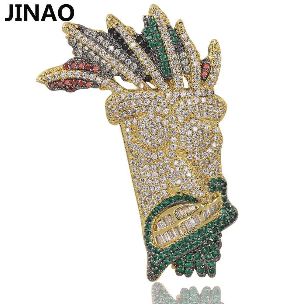 JINAO Cubic Zircon Iced Out Chain Gold Fashion UKA mask Pendant Necklace Hip Hop Jewelry Statement Necklaces For Man Women Gifts