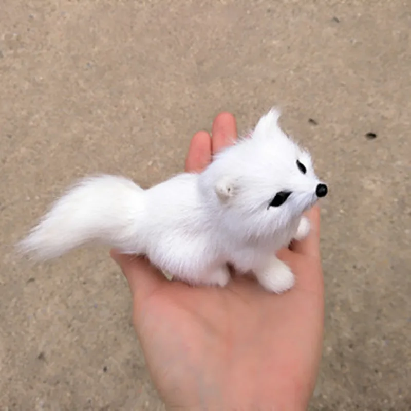 Plush Toys Simulated Animal Fox Model Ornaments Cartoon Pet Baby Mini White Fox Fascinating Gift for Children Desktop Decoration