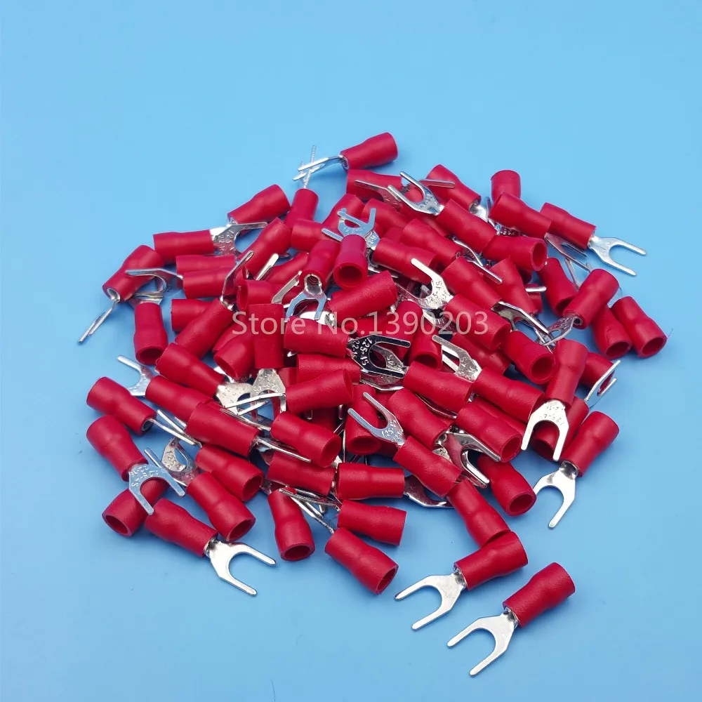 

1000Pcs Red SV1.25-4 Furcate Pre-Insulating Fork Spade 22-16AWG Wire Crimp Terminals Connector