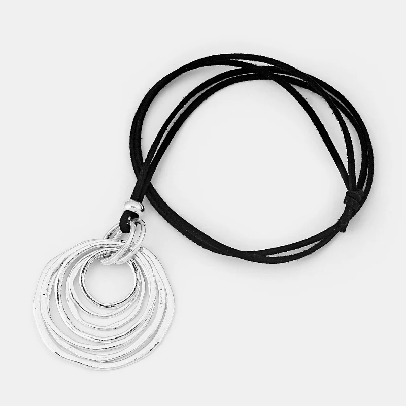 1 Stück große Largenlook Multi-Circle bewegliche Charms Anhänger lange Kunstleder Leder Seil Kette Halskette Schmuck