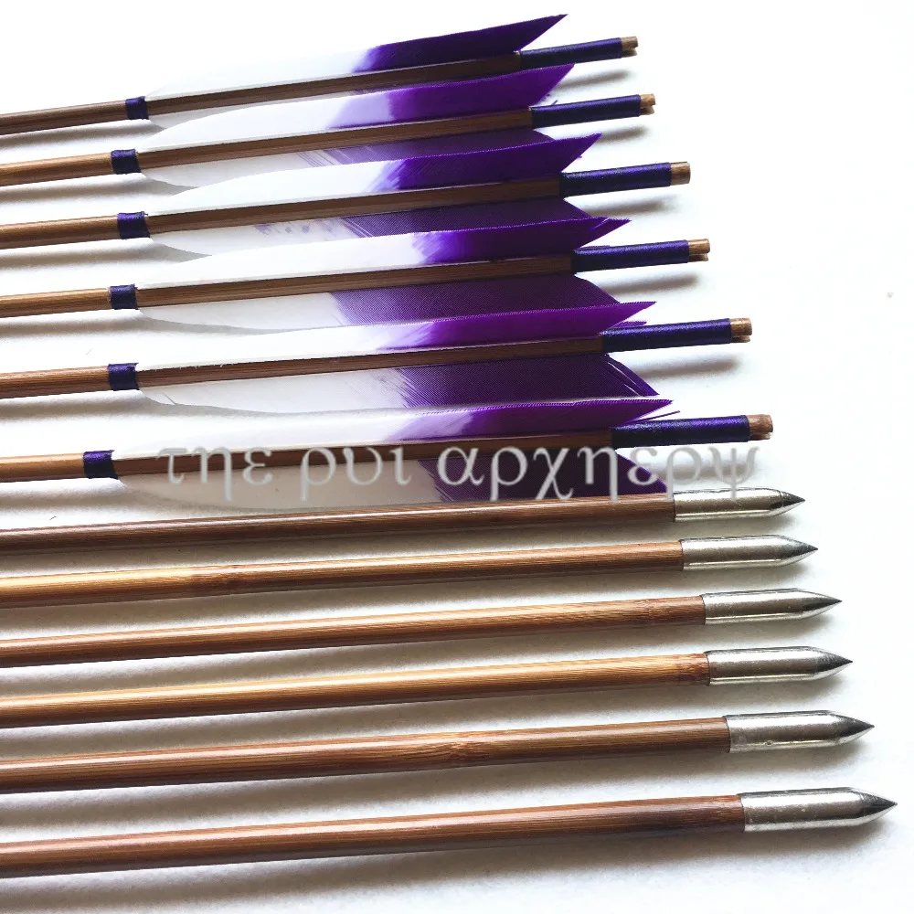 6/12/24pcs purple Handmade Bamboo Arrows Eagle Feather Shaft Diameter 8mm Steel Arrowheads