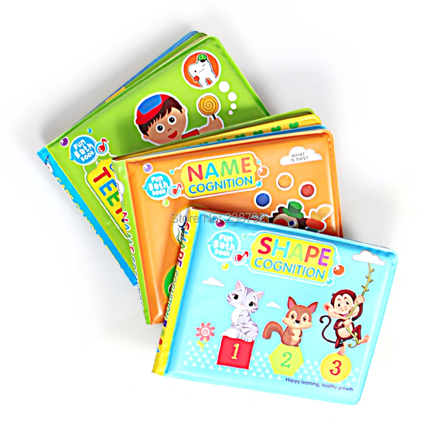 Libros de baño de agua de dibujos animados, juguete de baño para niños, aprendizaje temprano, cuidado de los dientes, forma de nombre, cognición,