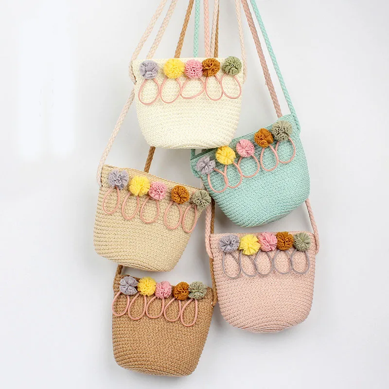 New Handmade Summer Children Girls Shoulder Bag Flower Straw Bag Messenger Bag Kids Keys Coin Purse Cute Princess Mini Handbag