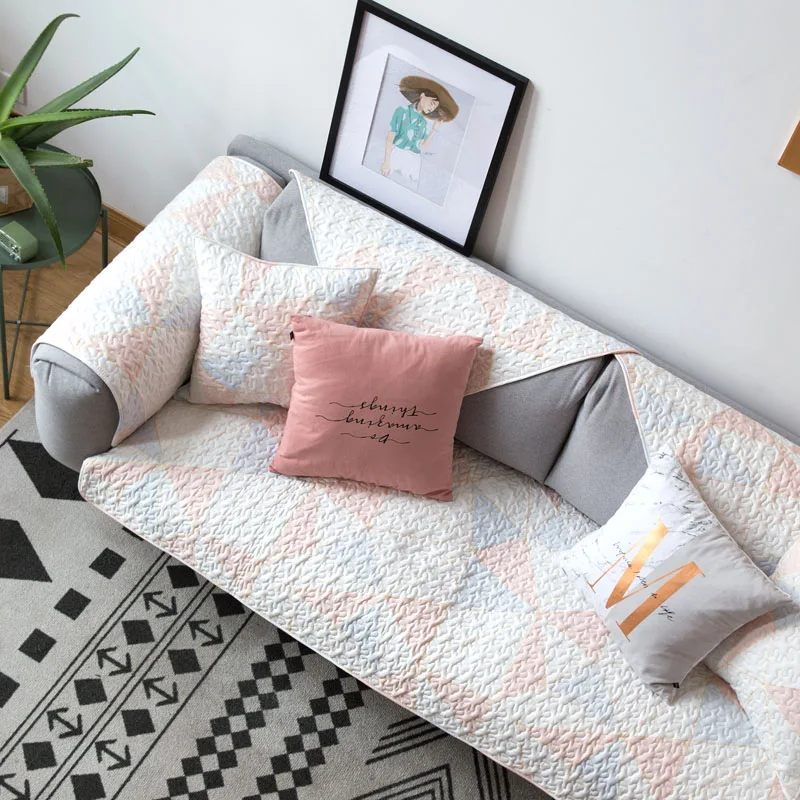 2018 pink marble sofa covers 100% cotton multi sizes cover for sectional sofa slip resistence soft towels home textile protector