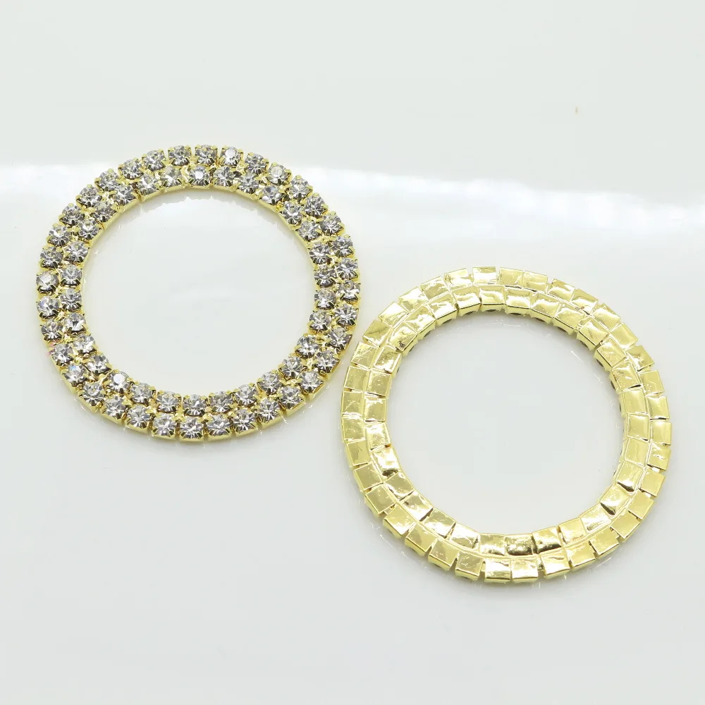 Golden 10pcs 50mm Circle Rhinestone Buckle Diamante Crystal Slider DIY Craft Supplies Wedding Invitation Card Decoration