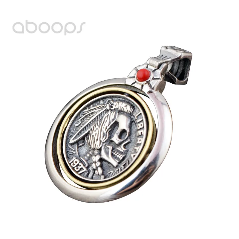 

Bicolor 925 Sterling Silver Indian Chief Spinner Pendant for Men Women,Free Shipping