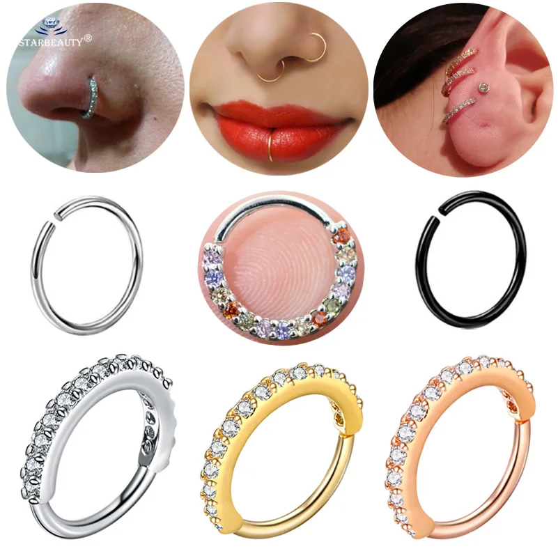 

1 pc Bright Gem Nose Ring Tragus Piercing Helix Earrings Septum Clicker Nose Piercing Fake Piercing Hoop Ear Hoop Body Jewelry