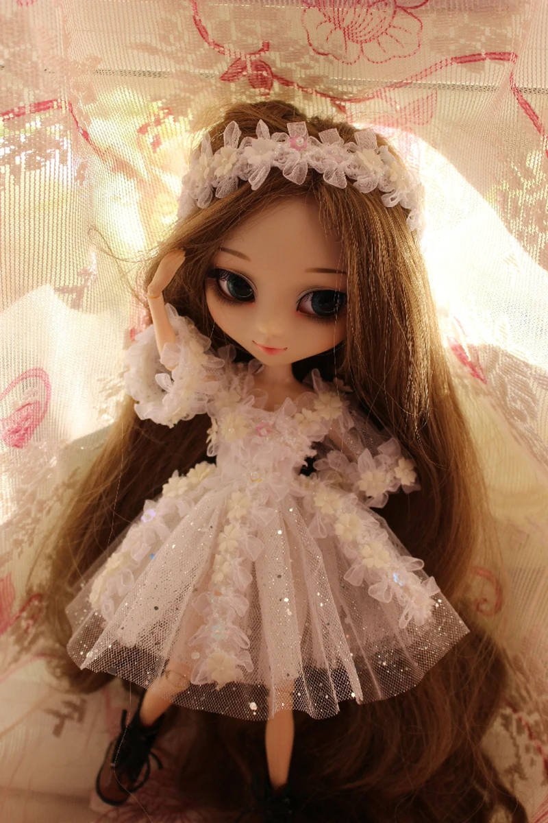 2PCS/Set Lace Star Shinning Dress Princess Skirt Gauzy Dress + Hair band for  Kurhn Momoko 1/6 Dolls Accessories no doll