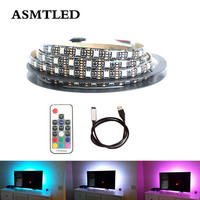 DC 5V Black SMD 5050 RGB USB LED Strip light lamp Tape With Mini 3key 24/44/17key RF IR Remote 1M 2M 3M 4M 5M For TV Background