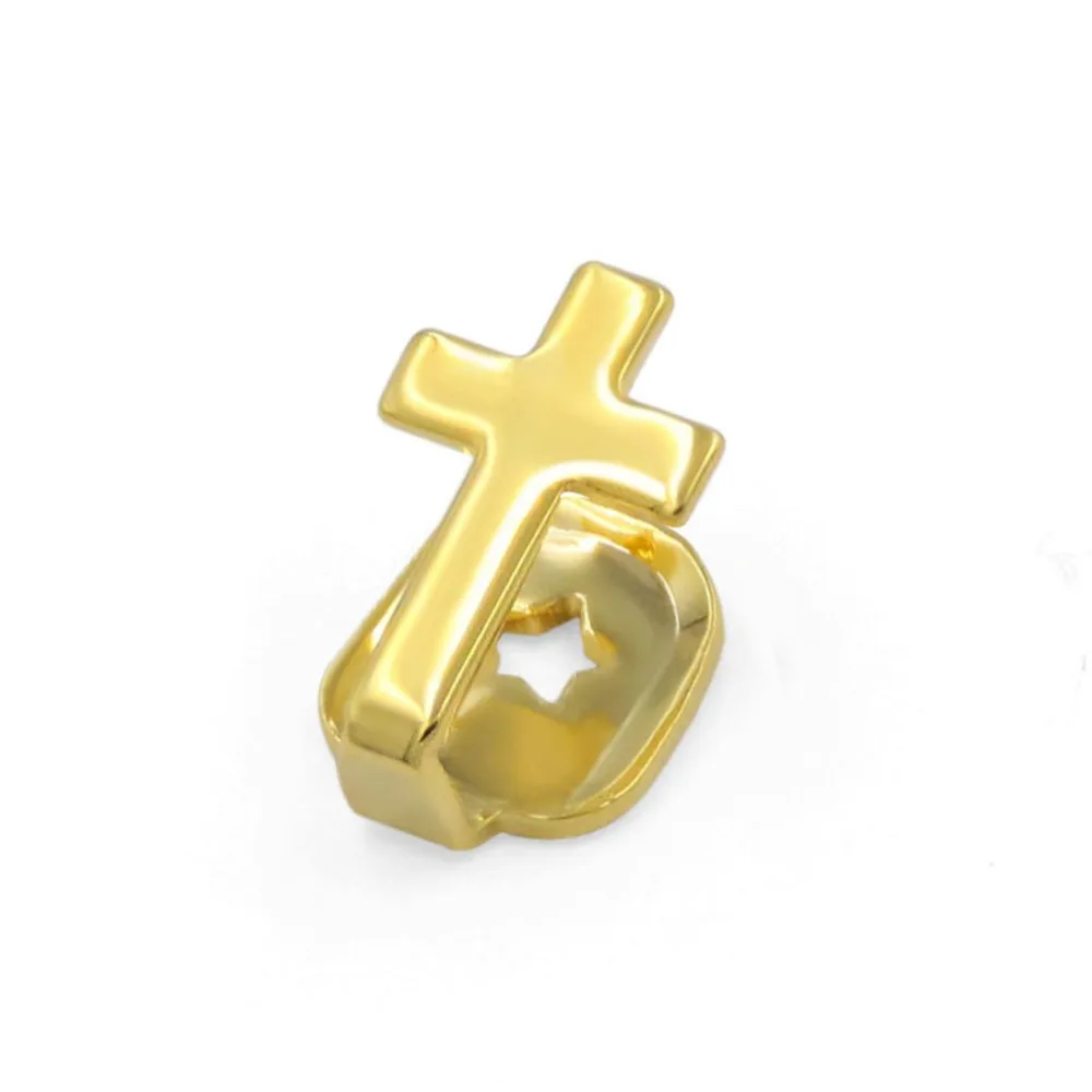 TOPGRILLZ Gold Silver Plated Hollow&Cross Single Top Hip Hop Grillz Classic Bottom Dental Grills Vampire Teeth for Costume Party