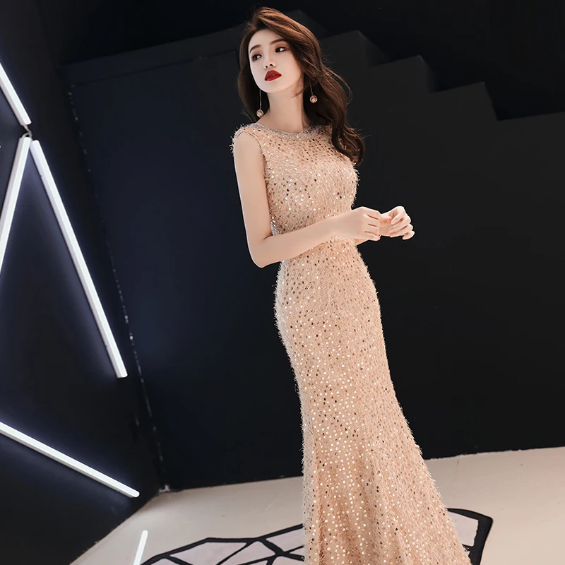 Gorgeous Mermaid Evening Dresses 2018 New Stylish O-Neck Party Dress Appliques Sequins Gowns Sleeveless vestido de festa