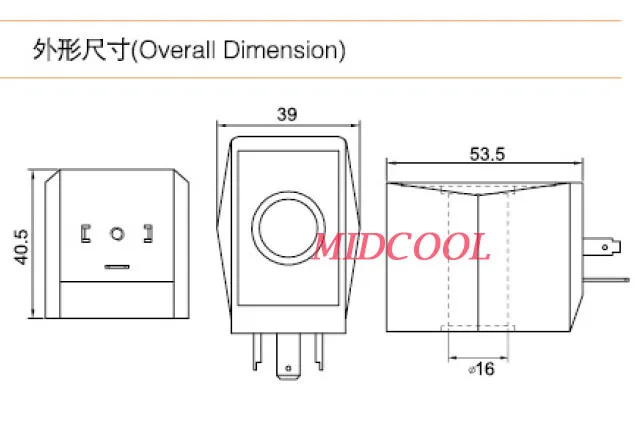 pneumatic gas water oil valve solenoid coil 24V DC connector plug DIN43650A inner hole diameter 16mm high 40.5mm