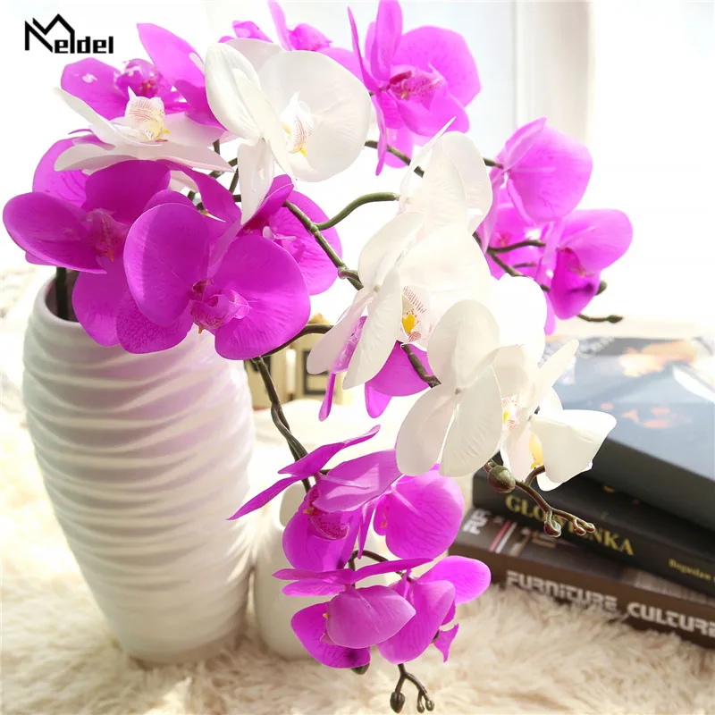 Meldel buquê de casamento e damas de honra, buquê de orquídea artificial, flor de phalaenopsis, decoração para casa e escritório