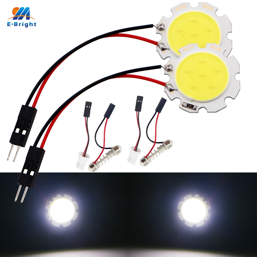 

YM E-Bright 2 PCS COB 6 SMD Car LED Light 12V 6LEDs Round Panel Dome Light Interior Lamps With T10 + Festoon Adapters 120 Lumens