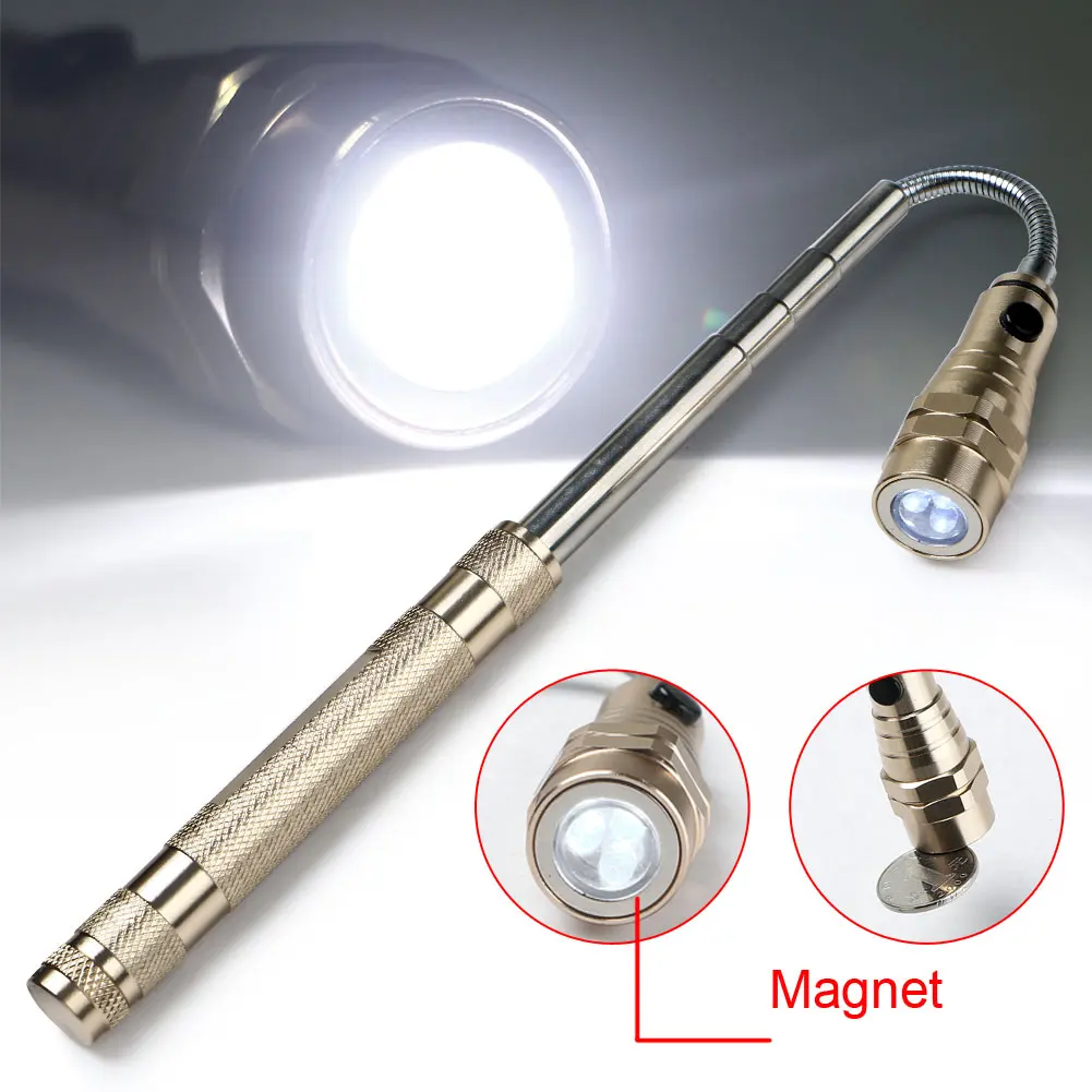 Telescopic Extension Flashlight  3xLED Lamp Portable Torch Flexible Head Flashlight Magnet Pickup tool mergency Light Lantern