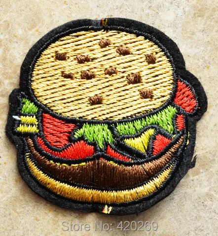 

HAMBURGER - BURGER - BBQ Food, Picnic, Barbecue, Fast Food Iron On Patches, sew on patch,Appliques, Made of Cloth,100% Quality