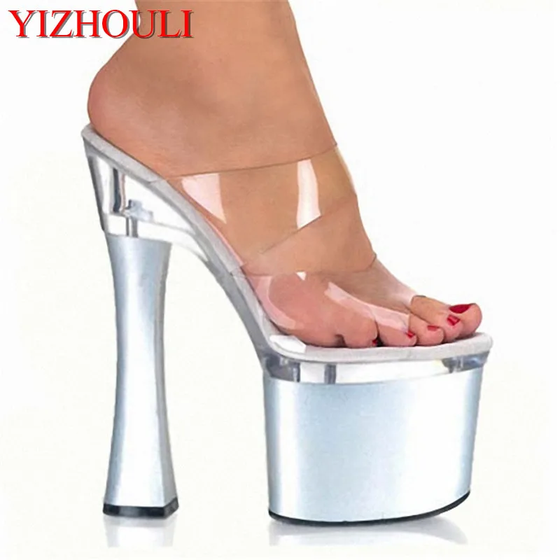 

Transparent Platform Slippers 18cm High-Heeled Shoes Sexy Hand Made Stripper Shoes 7 Inch Stiletto With Dance Shoes