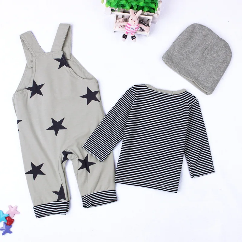 2Piece Set Spring Fall Toddler Boy Outfits Korean Casual Cute Stripe Long Sleeve Tops+Overalls Baby Clothing Kids Clothes BC1564