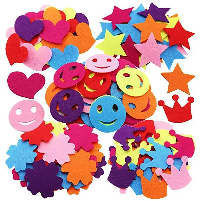 1bag(30-50PCS). Irregular shape Smile Car Flower Crown Star Heart Leaf fabric sticker Felt crafts Self learning Kindergarten diy