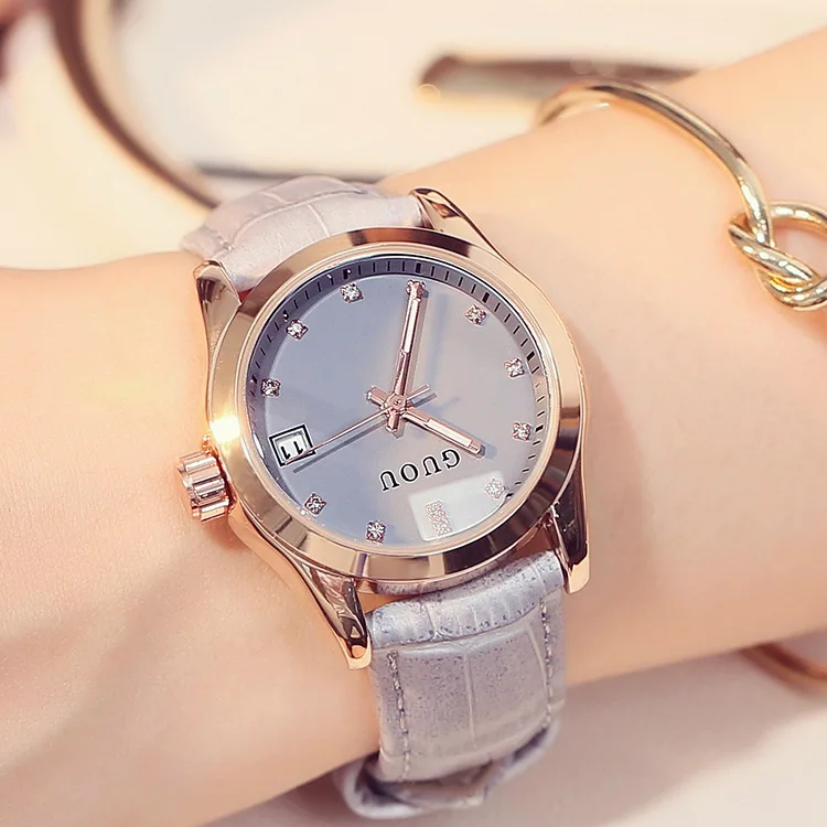 2018 Top GUOU Brand Fashion Women Watches High Quality Leather Ultra thin Quartz Watch Woman Elegant Dress Ladies Montre Femme