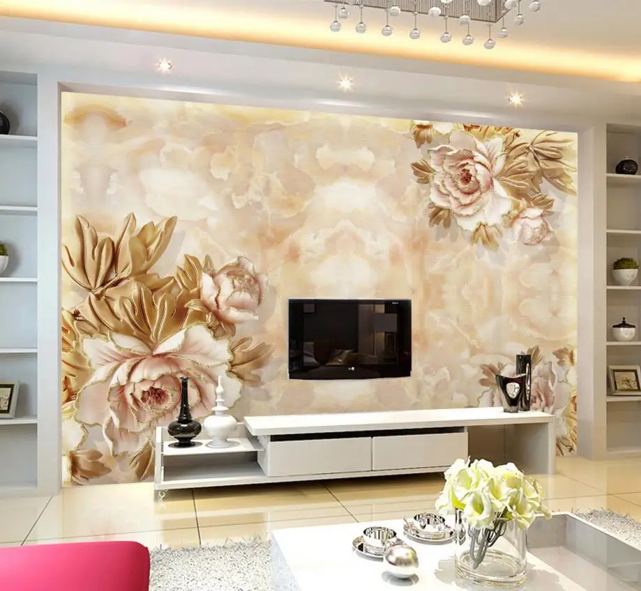 

Modern wallpaper murals custom 3d wallpaper walls peony marble reliefs murals brick wallpaper TV backdrop wall paper