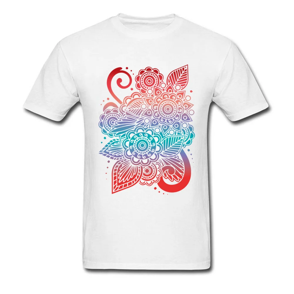 Colorful Flower Tee-Shirt Men T Shirt Mandala Tshirt Print Short Sleeve Tops Shirts Newest Clothes 100% Cotton Fabric Black Tee