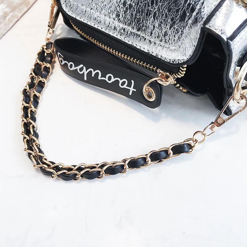 Fashion Small Sequin Glossy Bucket Bags Ladies Luxury Chains Shoulder Bags Leather Handbags For Women Letter Crossbody Bags 2019