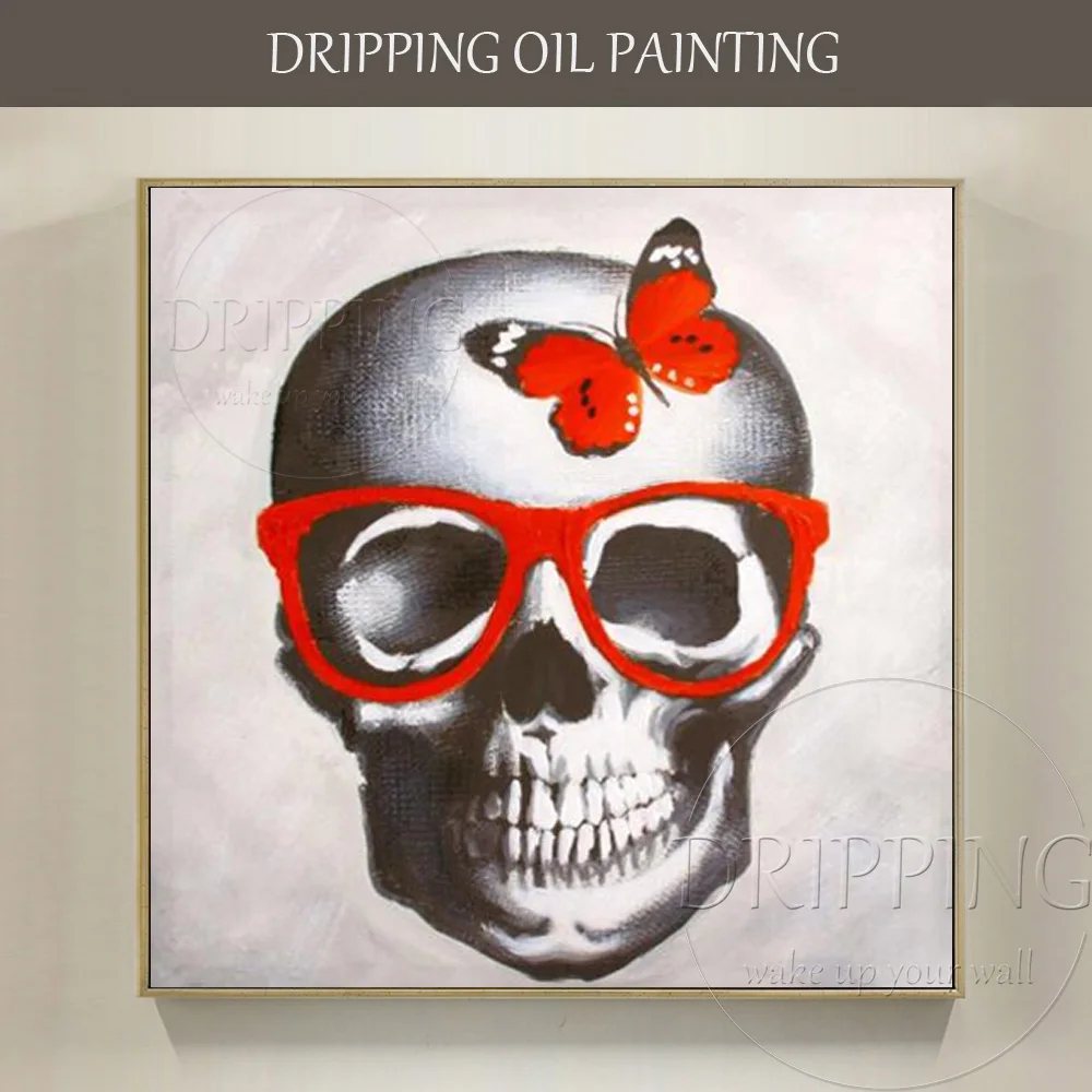 Artist Hand-painted High Quality Terror Skull Oil Painting on Canvas Modern Wall Art Picture Skull Oil Painting for Living Room