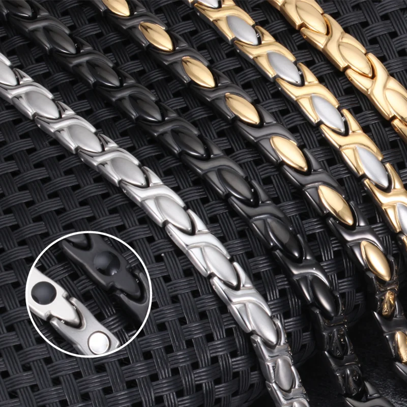 Vinterly Magnetic Bracelets Women Cross Health Energy High Magnet Bracelet Gold-color Chain Links Stainless Steel Jewelry