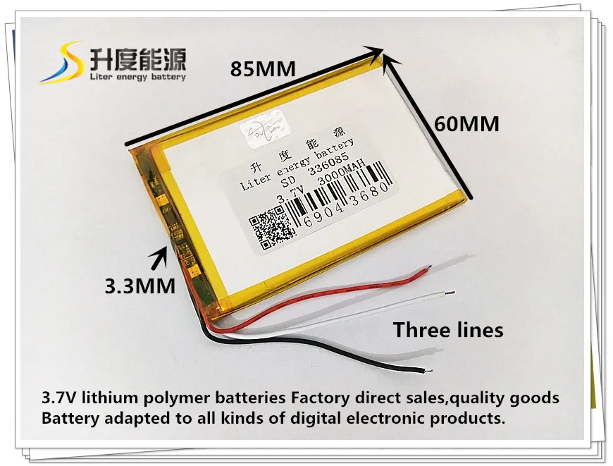 3 line3.7V 3000mAH 336085 Polymer lithium ion / Li-ion battery for tablet pc cell phone MOBILE POWER BANK MP4