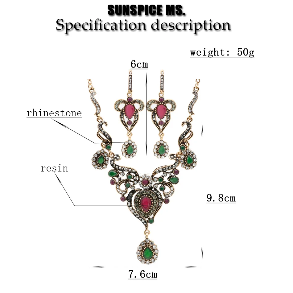 Sunspicems Retro Gold Color Turkish Gray Rhinestone Flower Earring Necklace Sets For Women Bohemia Wedding Jewelry Sets 2021