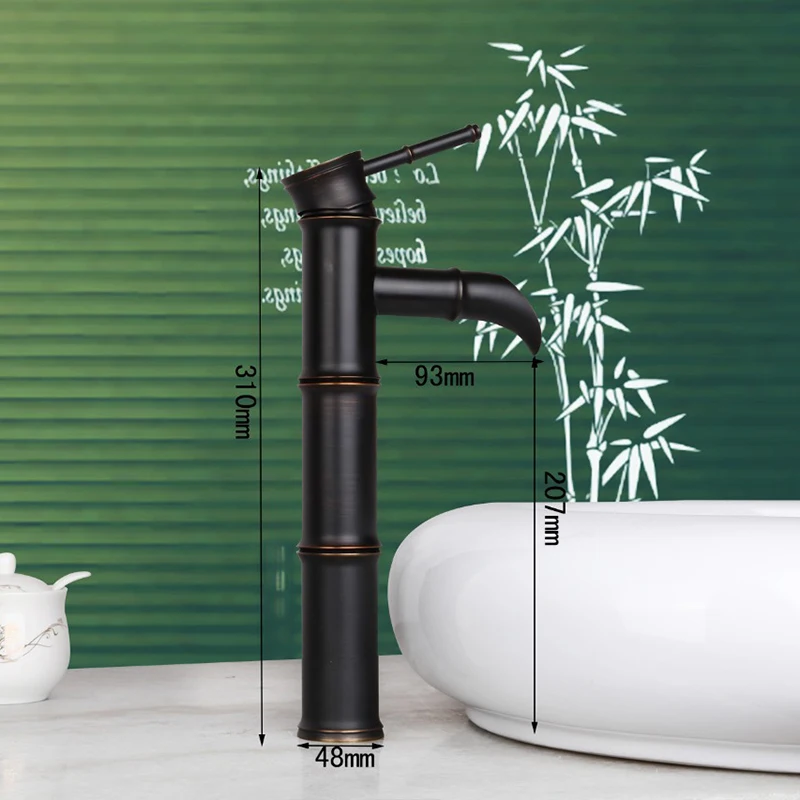 JIENI Black Bathroom Basin Faucet Waterfall ORB Deck Mounted Bamboo Style Deck Mounted Black Bathroom Sink Faucets Mixer Tap