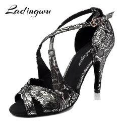 Ladingwu New Brands Dance Shoes For Women Salsa Dance Sandals Flannel Ballroom Party Tango Dancing Shoes Black White Heels 10cm