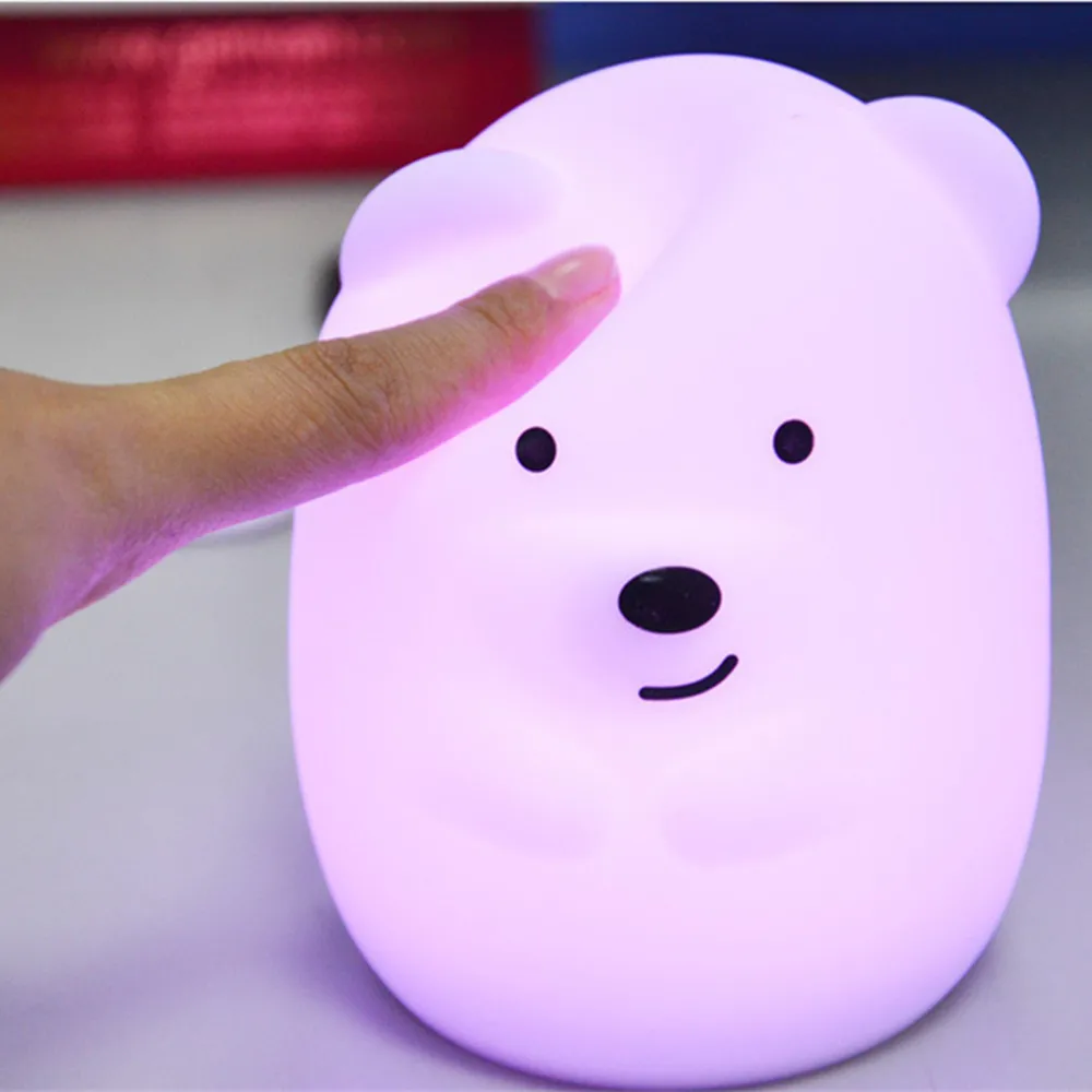 Touch Sensor RGB LED Bear Night Light Remote Control Dimmable Timer USB Rechargeable Silicone Lamp for Children Kids Baby Gift