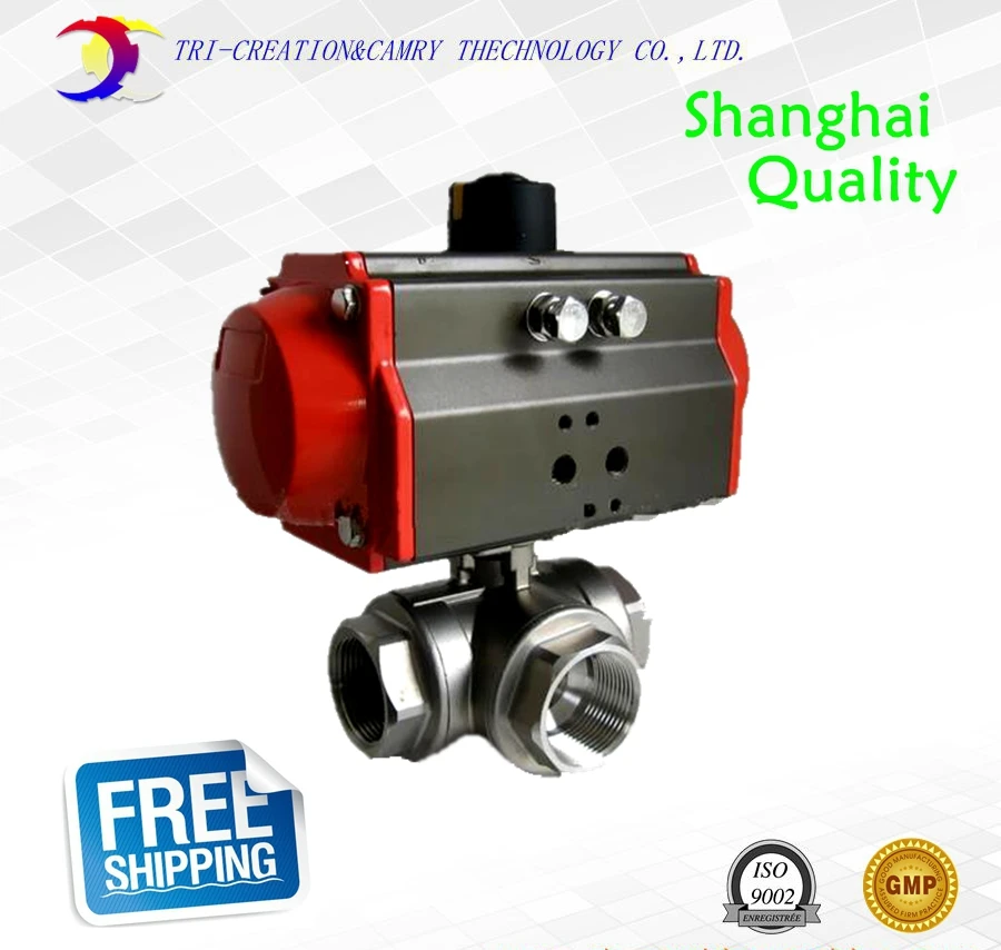 

2" DN50 pneumatic thread ball valve,3 way 316 screwed/female stainless steel ball valve_double acting AT T port ball valve