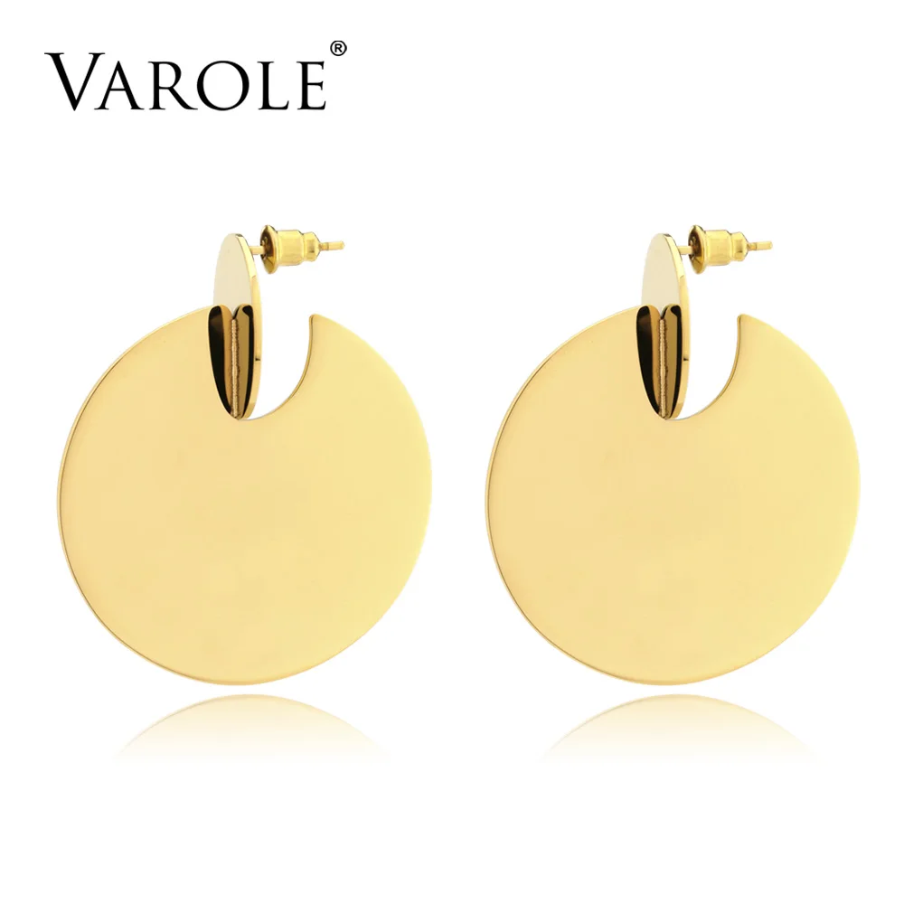 

VAROLE Big Circle Dangle Earrings Shiny Gold Plated Drop Earrings For Women Fashion Jewelry Feminino Longos Brincos Grande