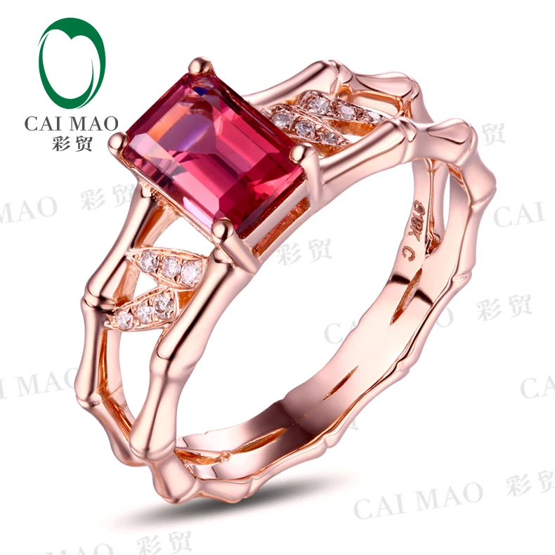 

CaiMao 1.10ct Natural Pink Tourmaline & 0.6ct Diamond 18k Rose Gold gemstone engagement ring Fine Jewelry