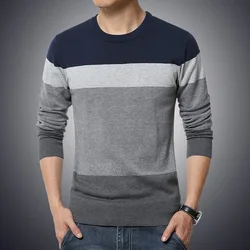 M-4XL 2025 Winter Casual Men's Sweater O-Neck Striped Slim Fit Knittwear Mens Sweaters Pullovers Pullover Men Pull Homme