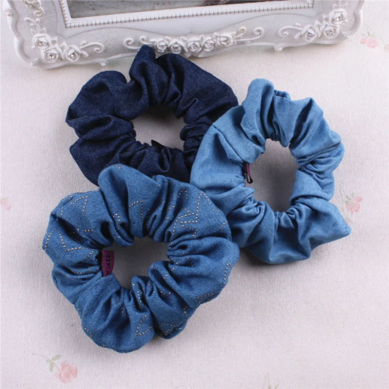 2018 New Scrunchies For Women Girls Fashion Denim Elastic Hair Bands Hair Accessories