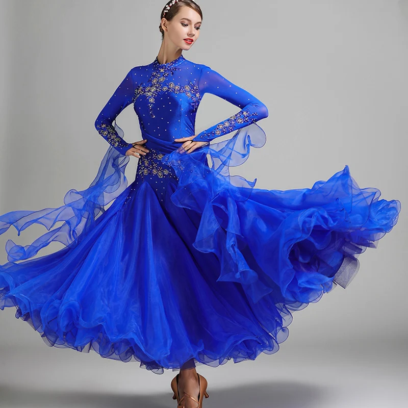 Standard Ballroom Dresses Women High Collar Lycra Stretchy Waltz Dancing Costume Adult Waltz Ballroom Competition Dance Dress