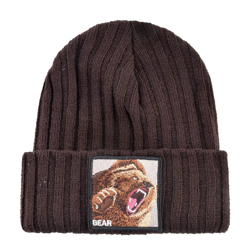 Embroidery Bear Knitted Beanies Hat Men Solid Color Autumn Winter Knitting Boy Skullies Caps Women Streetwear Kpop Gorras Bonnet