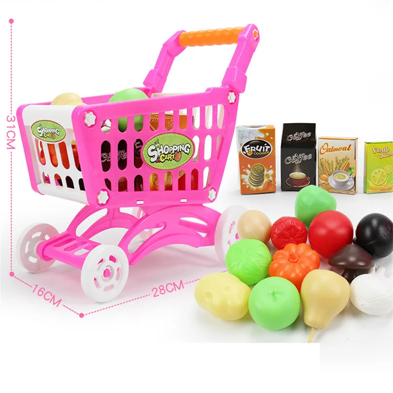 16Pcs Supermercato Carrello Della Spesa Trolley Push Giocattoli di Simulazione di Frutta Verdura Pretent Giocare Generi Alimentari Giocattolo Per I Bambini Della Ragazza Regali