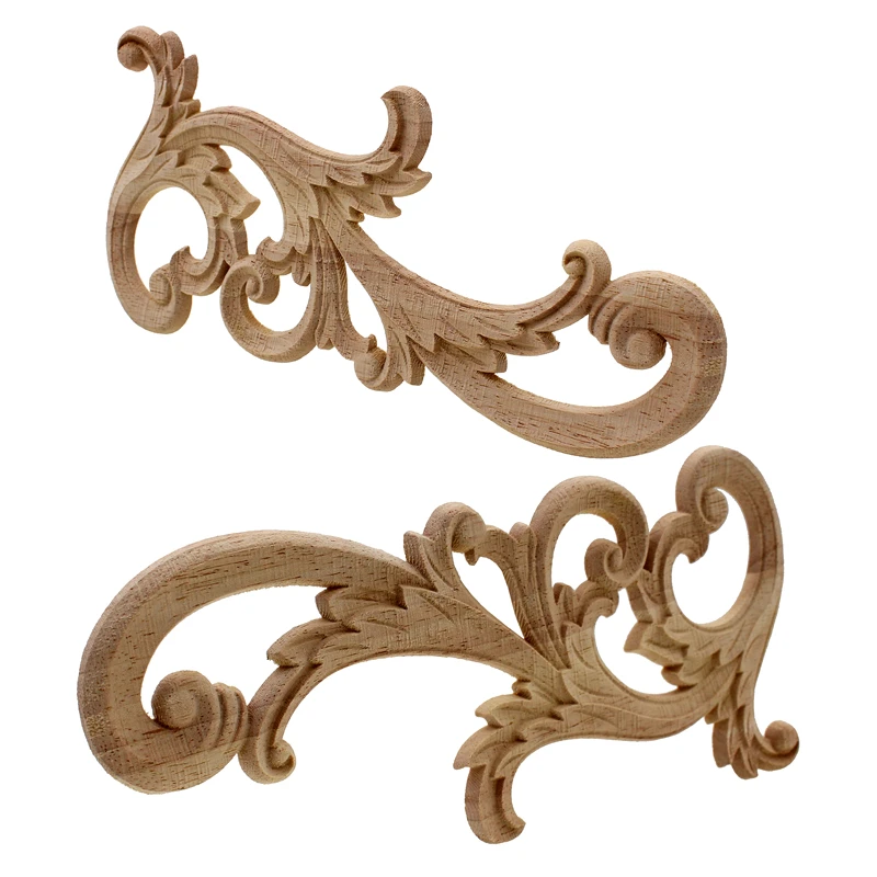 RUNBAZEF European Style Wood Long Floral Carving Applique Carved Home Decoration Accessories Door Cabinet Furniture Figurines