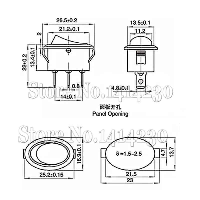 100PCS Mini Oval Rocker Switch 3Pins Black ON-OFF-ON AC 6A 250V 10A 125V 3 Position For Kettle Button Switch