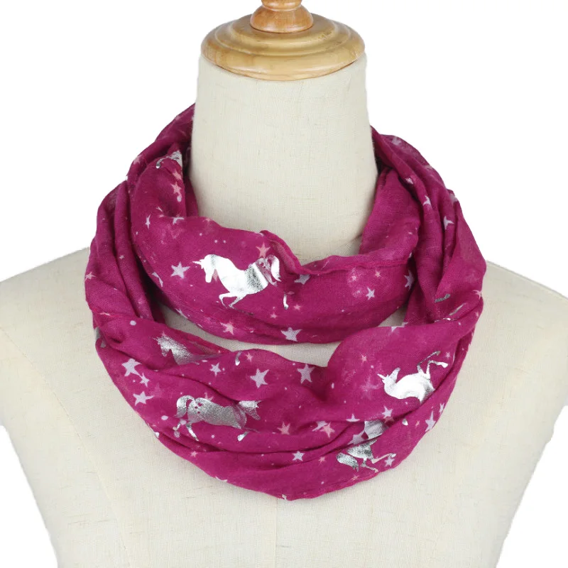 Fashion Women Ring Scarf White blue Bronzing Silver horse Neck Scarf Foulard chiffon O scarves