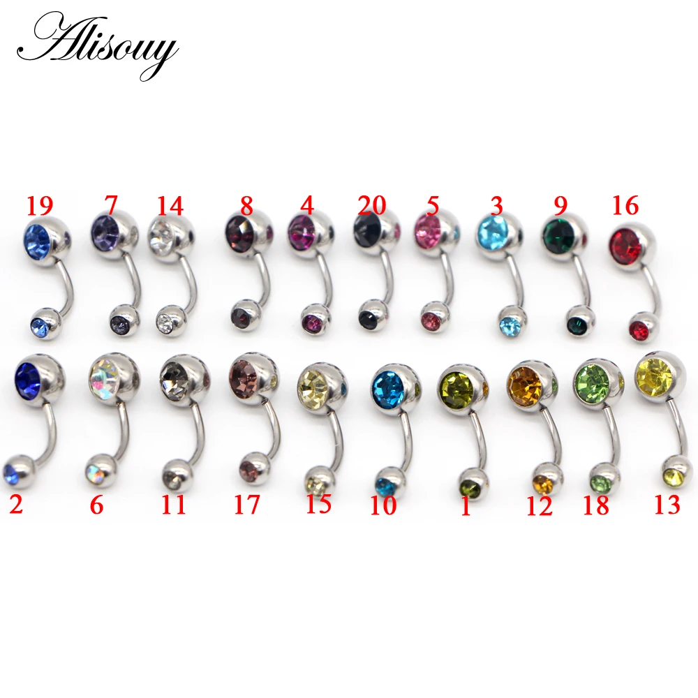 Alisouy Piercing Navel Surgical Steel Single Rhinestone Belly Button Rings Navel piercing Piercings Ombligo Body Percing