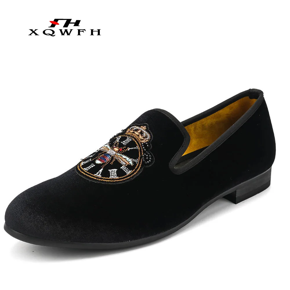 XQWFH Men Shoes Black Spikes New Brand Mens Loafers Luxury Shoes Men Wedding Slip-on Leather Casual Shoes