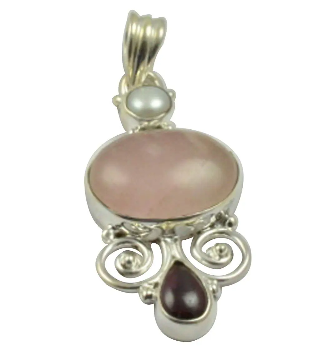 Lovegem Nature Rose Quarzt & Rubellite Pendant 925 Sterling Silver, 43.6 mm, MHBAP5006